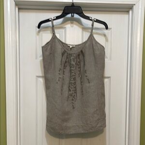 Eileen Fisher - spaghetti strap organic linen tan/gray tank with sequin - size M